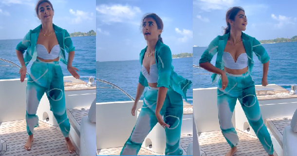 Pooja hegde performing for arabic kuthu in sea boat video getting viral