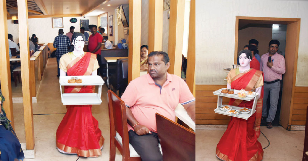 Food served by lady robot in saree in mysore hotel gets famous