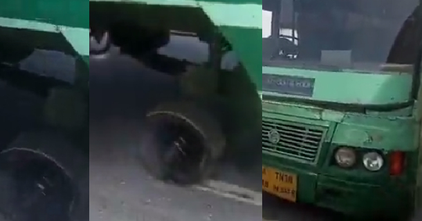 Bus tyre automatically removed from bus while running in coimbatore