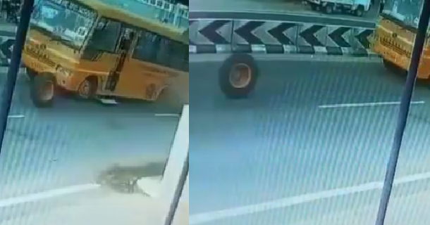 Dharapuram bus tyre removed automatically from school bus