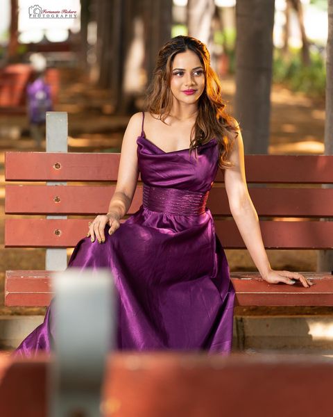 Aiswarya dutta latest photoshoot in violet hot velvet dress
