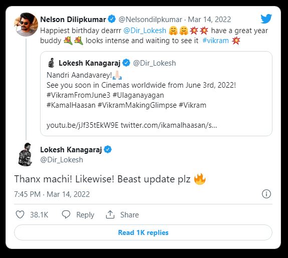 Lokesh kanagaraj requests for beast update to nelson dilipkumar