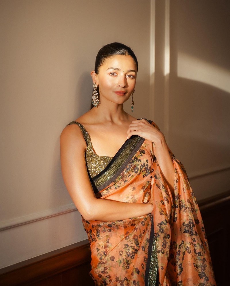 Alia bhatt hot pose in transparent saree traditional look