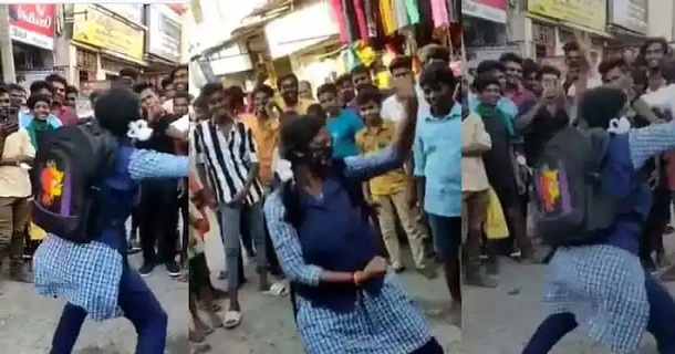 School girl dances in uniform in front of crowd video getting viral