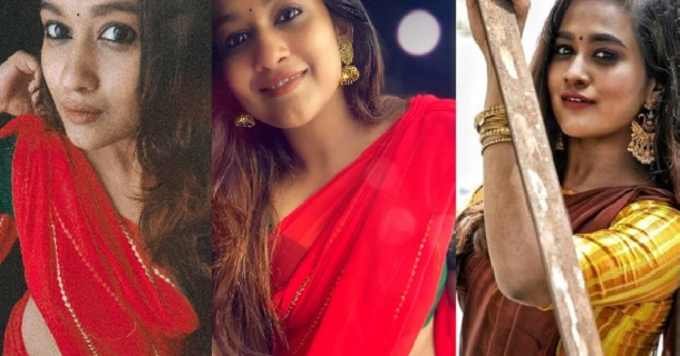 serial actress kaavya arivumani hot photos in saree and grand gown