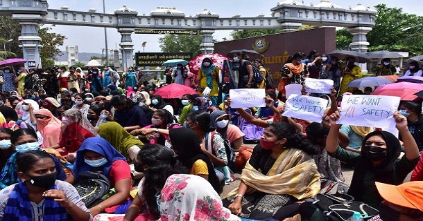 Bharathiar university students protest for hostel safety
