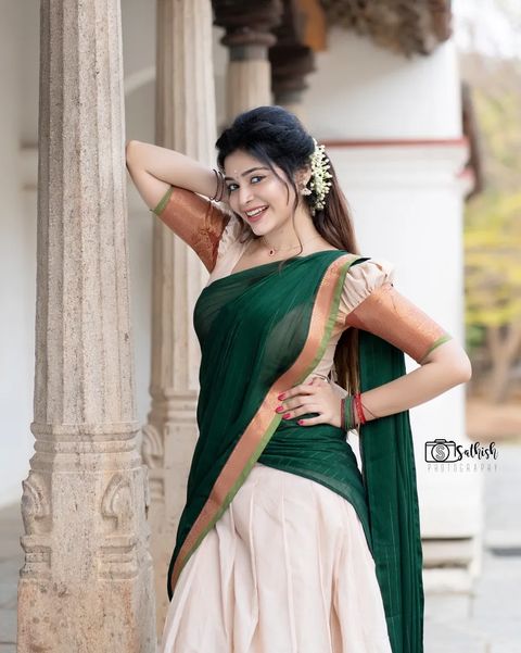Dharsha gupta hot in half saree complete traditional impressing her followers