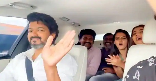 Vijaycar ride in his rolls royce with beast team members viral video