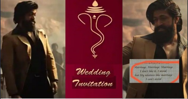 Kgf 2 dialogue in wedding invitation photo getting viral