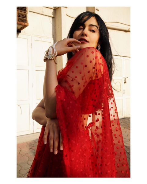 Adah sharma hot posing in red colour grand lehenga