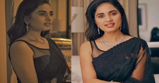Srushti dange hot reels video in glamour low neck dress