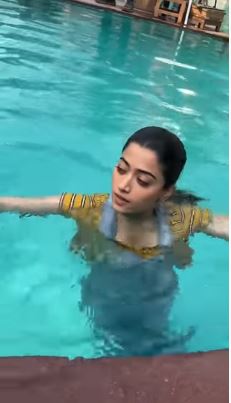 Rashmika mandanna hot funny video in swimming pool