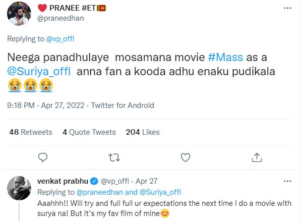 Surya fan slams venkat prabu for mass film and tweet getting viral