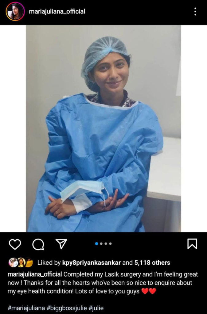 Biggboss julie got laser surgery done photos from hospital getting viral