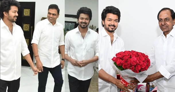 Vijay returns chennai after 1st schedule shooting at hyderabad for thalapathy66