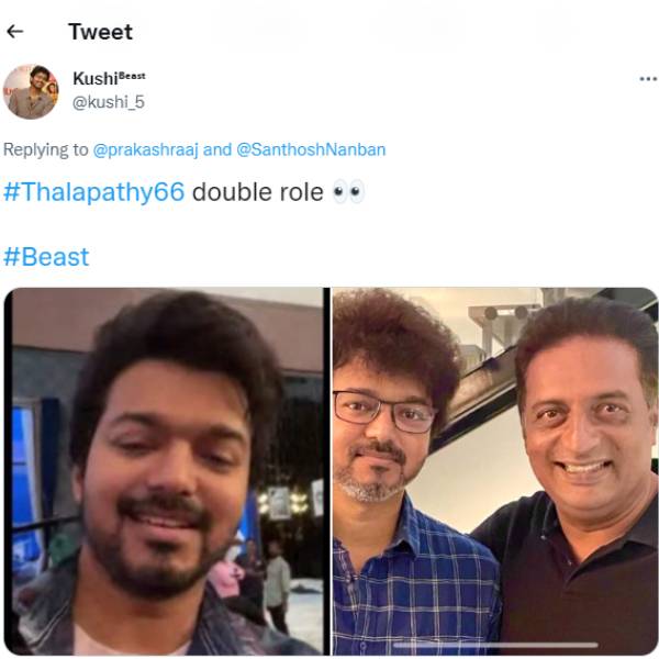 Vijay double look in different photos getting viral from thalapathy66 vijay latest look with prakash raj photo