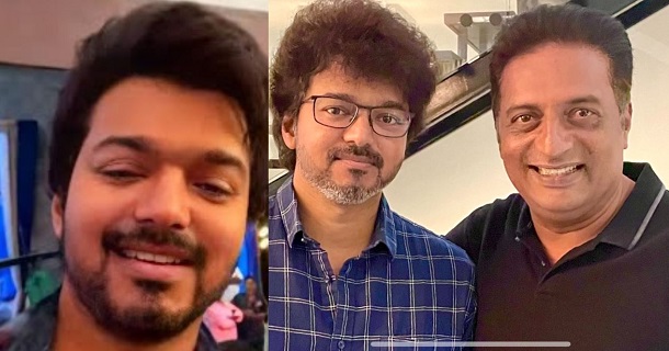 Vijay double look in different photos getting viral from thalapathy66 vijay latest look with prakash raj photo