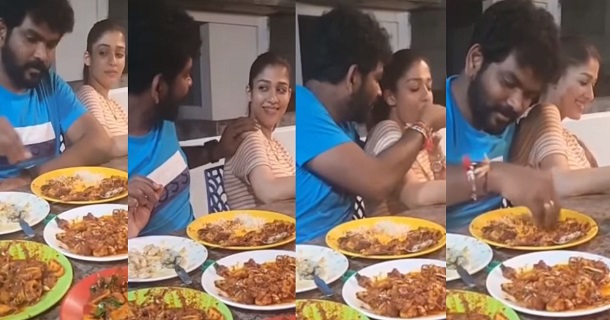 Vignesh shivan feeds nayanthara with her favourite non veg food