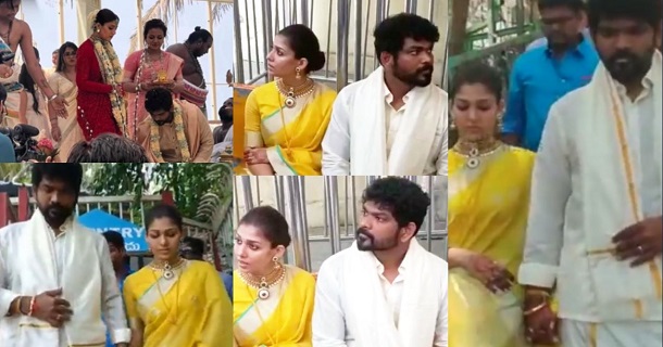 Vignesh shivan and nayanthara spotted in tirupati temple after marriage videos and photos getting viral on social media
