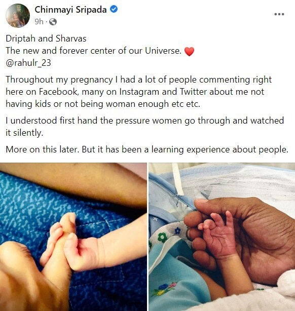 Chinmayi replies back about surrogacy tweet getting viral on social media