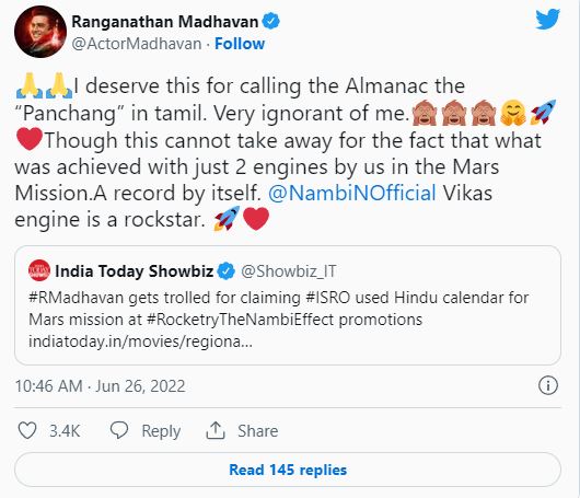 Madhavan speech about rocketry science and panchangam getting viral on social media