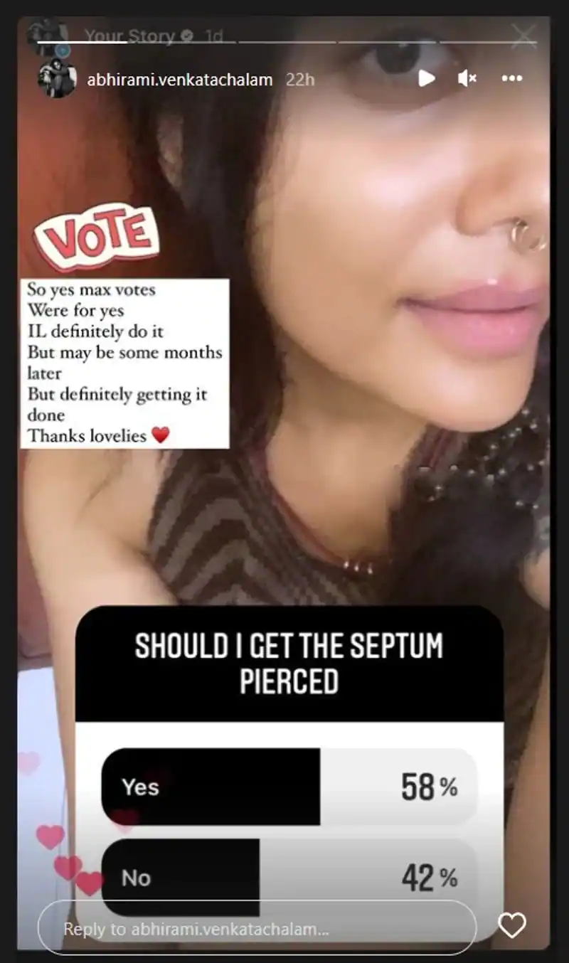Abirami venkatachalam asks for votes for piercing in septum