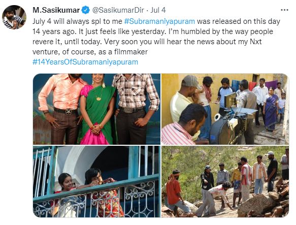 Sasikumar tweets about suprise update about his directorial venture