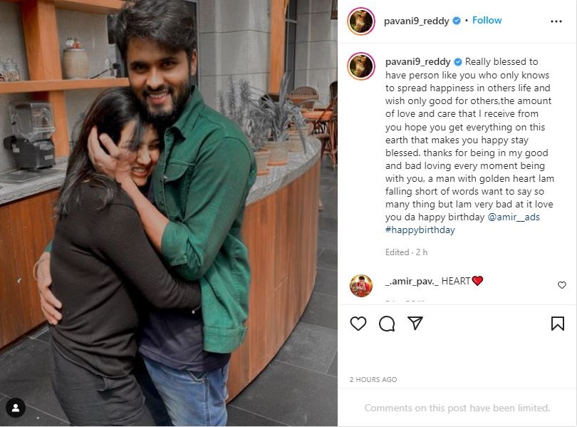 Pavani reddy post about amir for his birthday getting viral on social media