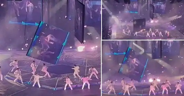 Giant screen fell down on dancer in hong kong concert