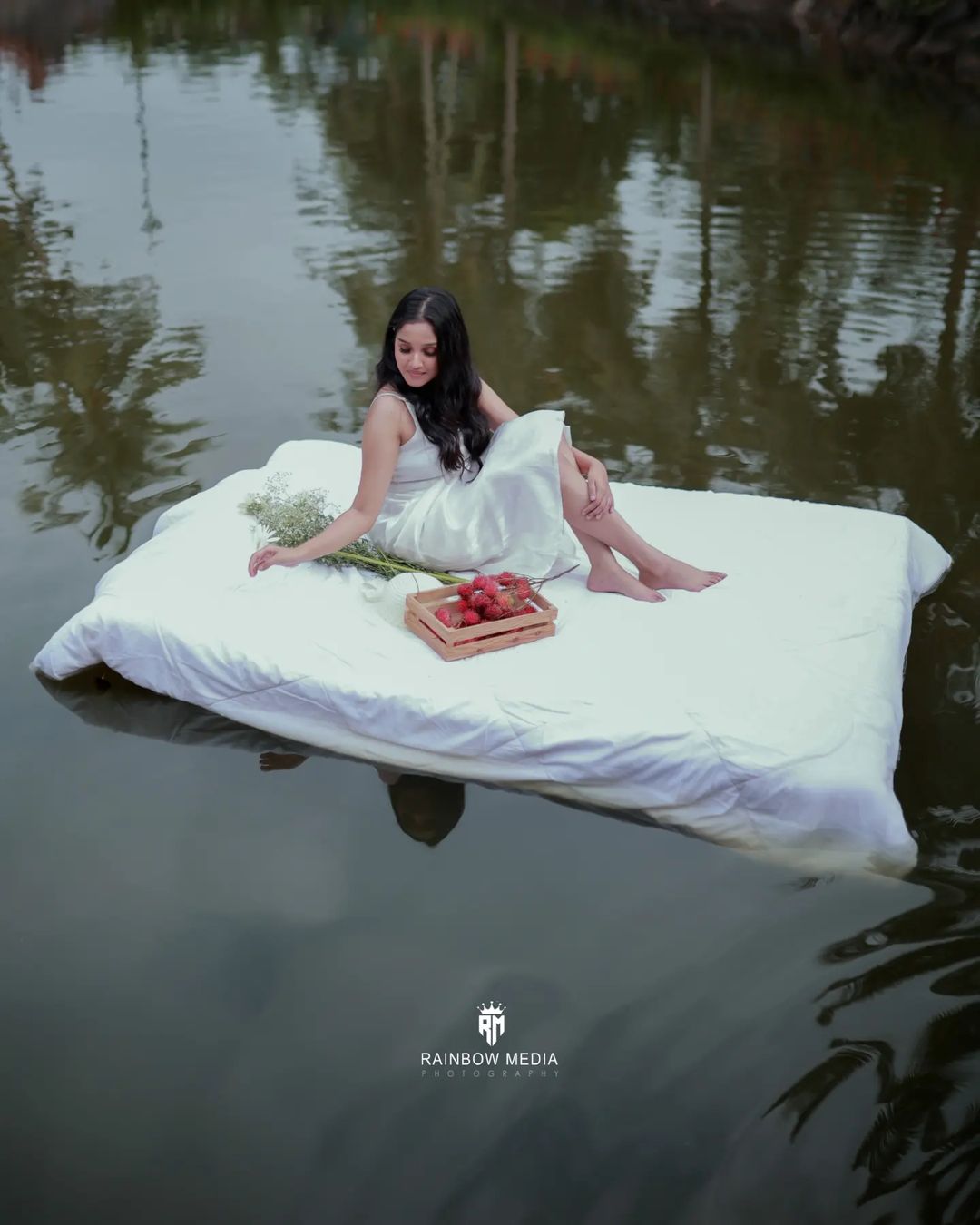anikha surendran hot photos on white floating bed