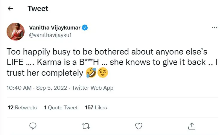 vanitha tweets about ravinder and mahalakshmi marriage