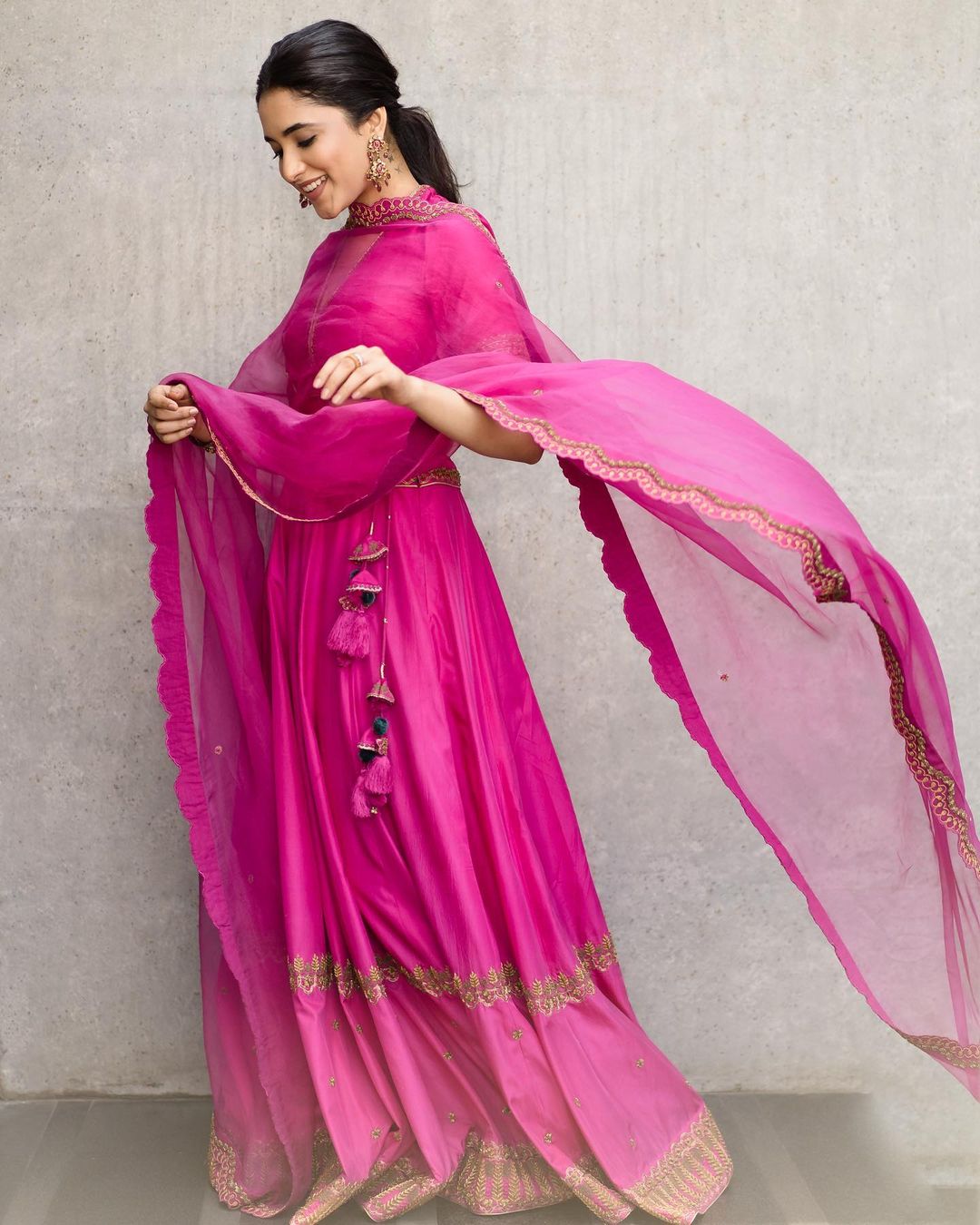 priyanka mohan hot photos in pink long dress