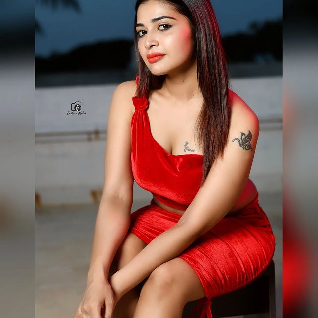 dharsha gupta hot photos in low neck glamour dress getting viral