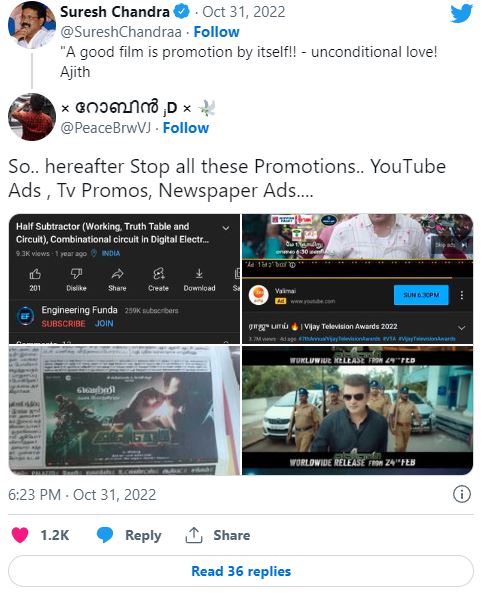 ajithkumar statement about promotion angry netizens which impacts other big movies viral tweet