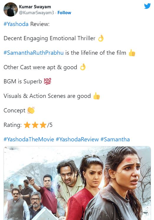 yasodha movie getting high positive response and twitter review viral