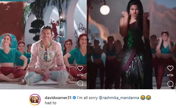 david warner imitates rashmika and face edit on songs video getting viral on social media