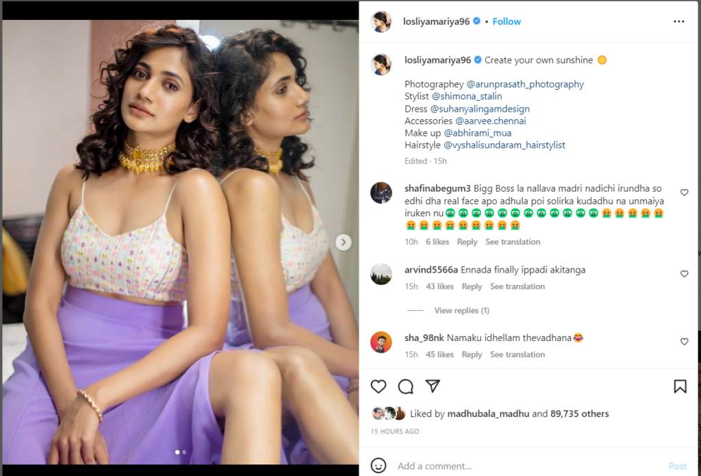 losliya hot photos and fans comments getting viral on social media