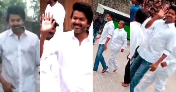 thalapathy vijay appeared in front of his fans after meeting video and photos getting viral