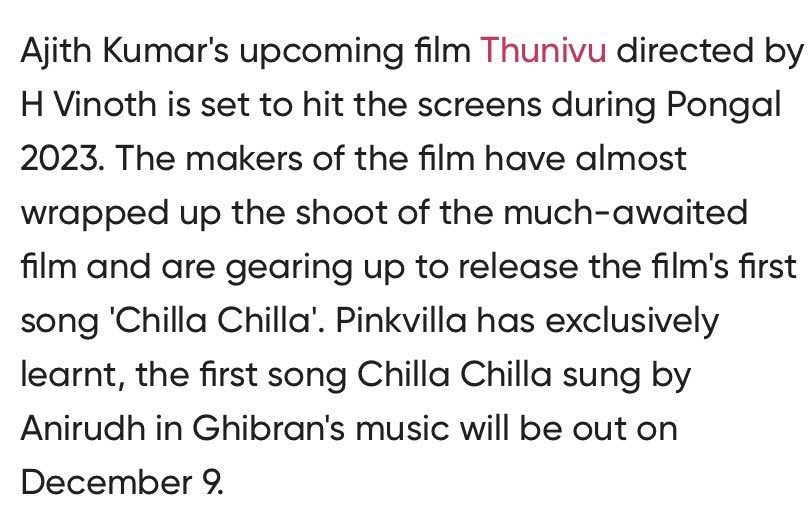 thunivu first single chilla chilla song to be out on december 9th information viral