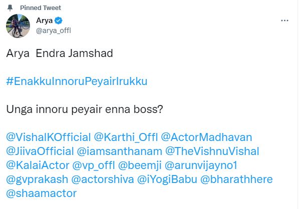 arya challenge made popular tamil heroes to reveal their popular names on twitter getting viral