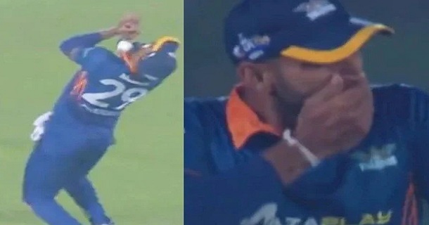 chamika karunaratne loses 4 tooth while trying to catch balla