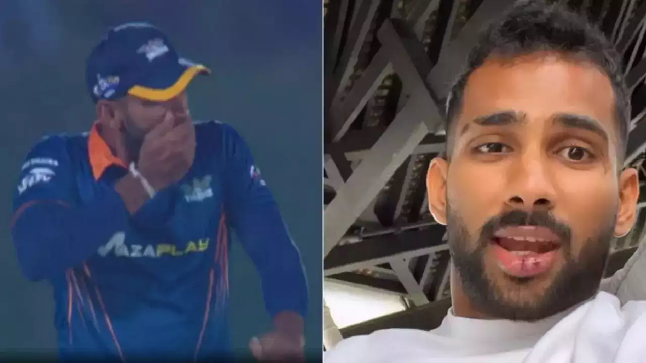 chamika karunaratne loses 4 tooth while trying to catch balla