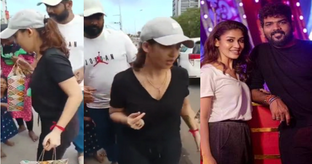 nayanthara and vignesh shivan helping poor people on roadside for new year