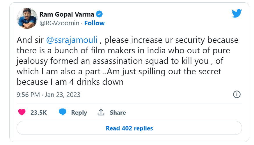 ram gopal varma threaten tweet to rajamouli getting viral on social media