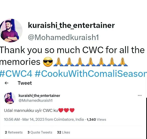 kureshi tweet about cook with comali confuses fans on social media