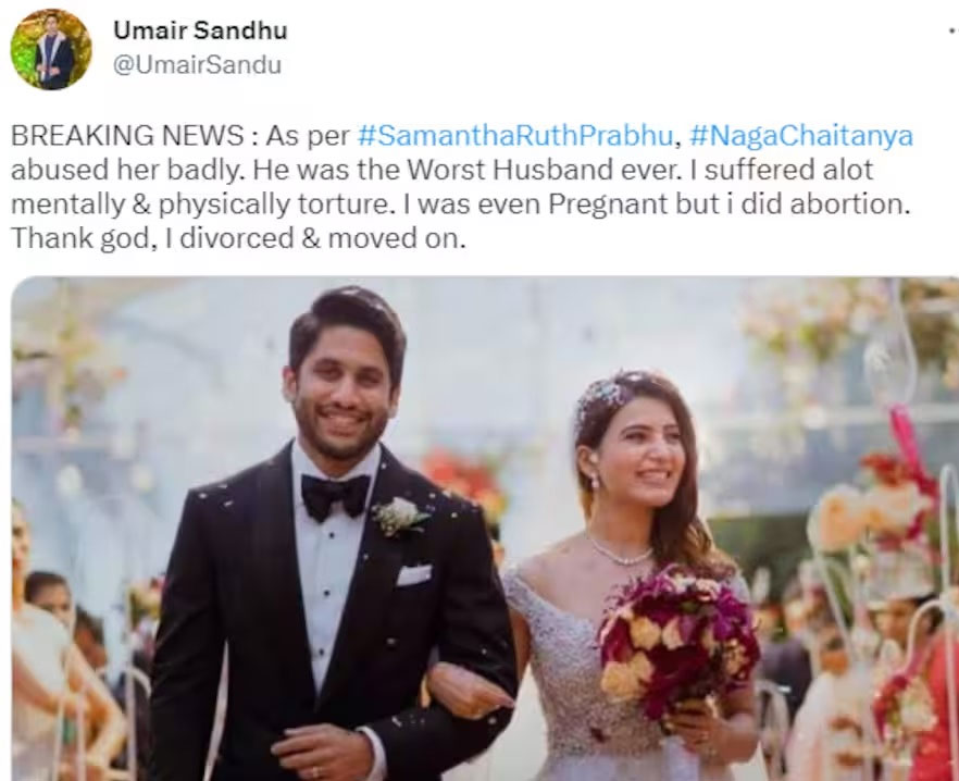 naga chaitanya torture made samantha divorce decision said by cinema celebrity tweet getting viral