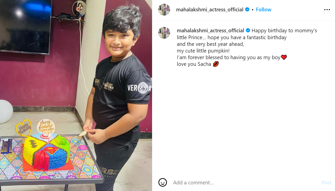 mahalakshmi birthday post for her exhusband son getting viral
